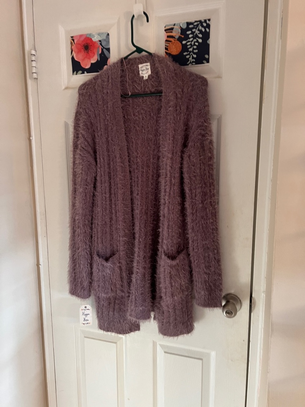 Hippie Rose Fuzzy Open-Front Cardigan in Mauve